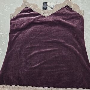 NWT New York & Company Purple Velvet Camisole with Lace Trim
